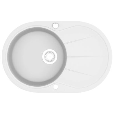 vidaXL Kjøkkenvask enkel kum granitt oval hvit