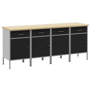 vidaXL Arbeidsskap med skuff 4 pcs Svart og Gr&aring; 200 x 55 x 85 cm