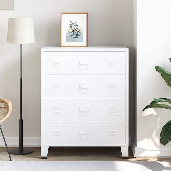 vidaXL Industriell kommode hvit 78x40x93 cm metall