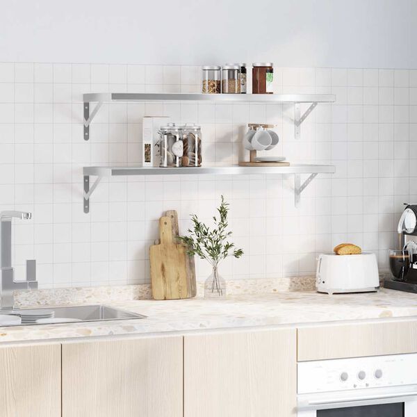 vidaXL Vegghyller 2 stk 100x30 cm s&oslash;lv rustfritt st&aring;l