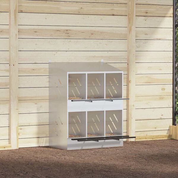 vidaXL kyllinghekkeboks med 6 rom galvanisert sølvmetall