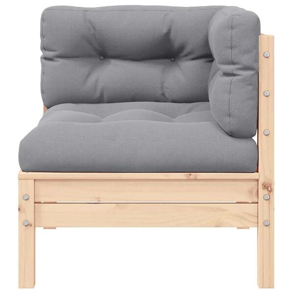 vidaXL Hagesofagruppe med gr&aring; puter 3 deler heltre furu