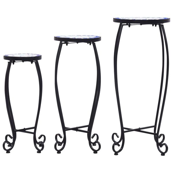 vidaXL Mosaikkbord 3 stk bl&aring; og hvit keramikk