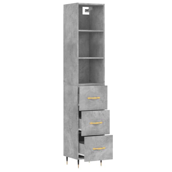 vidaXL Highboard betonggr&aring; 34,5x34x180 cm konstruert tre