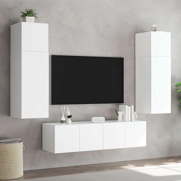 vidaXL Vegghengte TV-benker med LED 2 stk hvit 80x35x31 cm