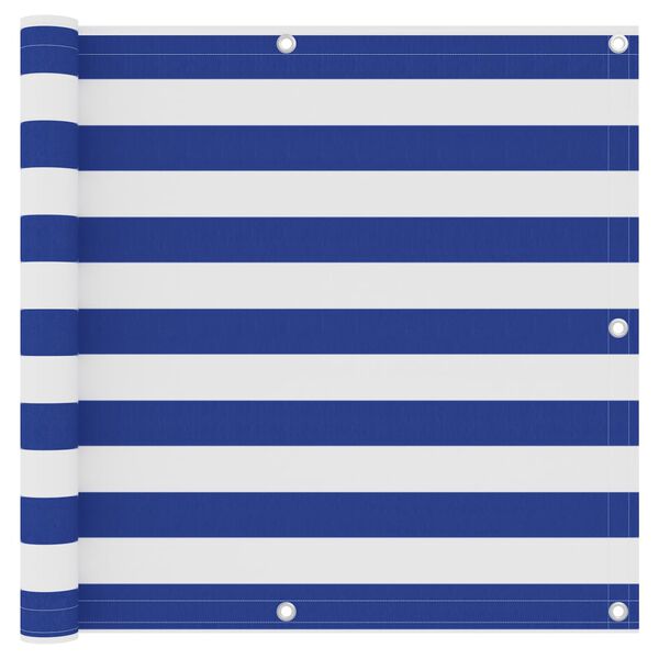 vidaXL Balkongskjerm hvit og bl&aring; 90x600 cm oxfordstoff