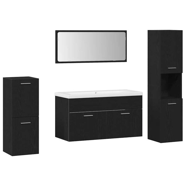 vidaXL Baderomsinnredningssett med d&oslash;r 5 pcs Svart Eik Konstruert tre