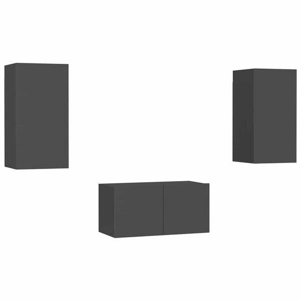 vidaXL TV-benksett 3 deler gr&aring; konstruert tre