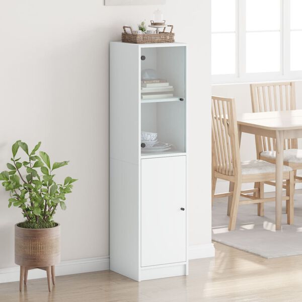 vidaXL Highboard med glassd&oslash;rer hvit 35x37x142 cm