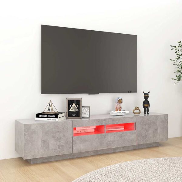 vidaXL TV-benk med LED-lys betonggr&aring; 180x35x40 cm