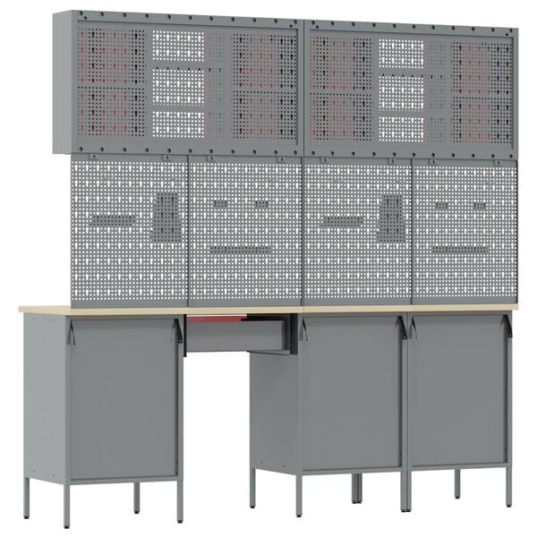 vidaXL Arbeidsbenk med skuff 10 pcs Svart 200 x 55 x 200 cm St&aring;l