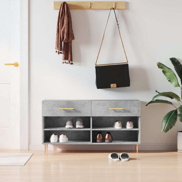 vidaXL Skobenk betonggrå 102x35x55 cm konstruert tre