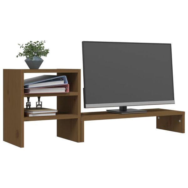 vidaXL Monitorstativ honningbrun 81x20x30 cm heltre furu