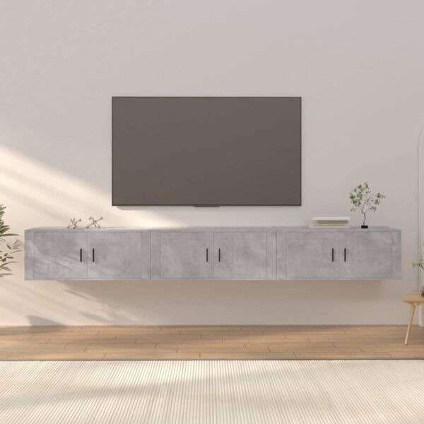 vidaXL Vegghengte TV-benker 3 stk betonggr&aring; 100x34,5x40 cm
