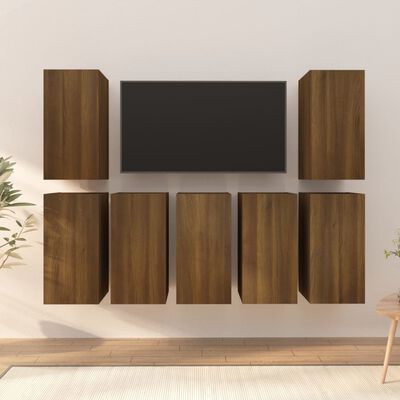vidaXL TV-benker 7 stk brun eik 30,5x30x60 cm konstruert tre