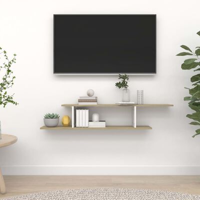 vidaXL Veggmontert TV-hylle hvit og sonoma eik 125x18x23 cm sponplate