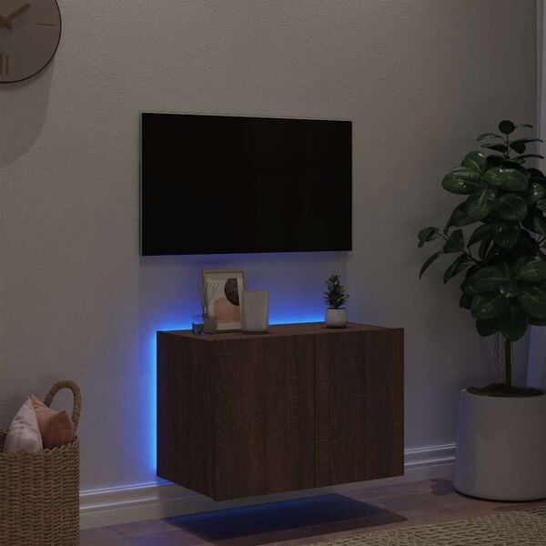vidaXL Vegghengt TV-benk med LED brun eik 60x35x41 cm