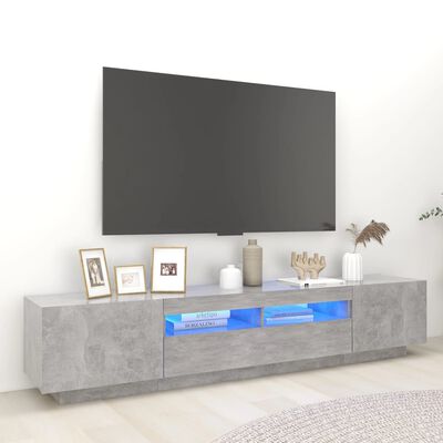 vidaXL TV-benk med LED-lys betonggrå 200x35x40 cm