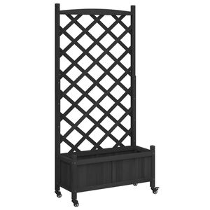 vidaXL Plantekasse med espalier og hjul svart heltre gran