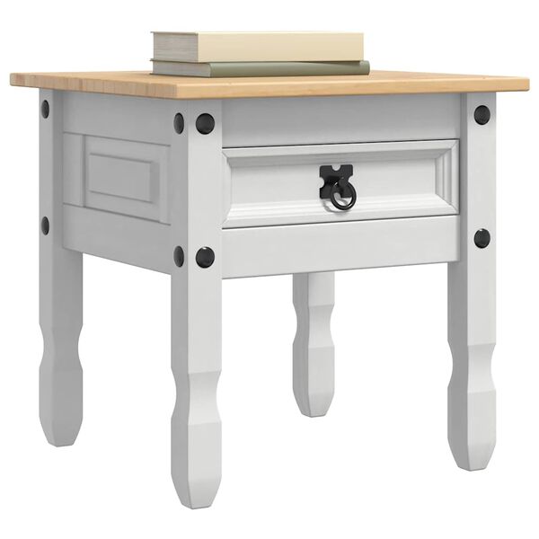 vidaXL Avlastningsbord med skuff Hvit 50 x 50 x 50 cm Massiv furu