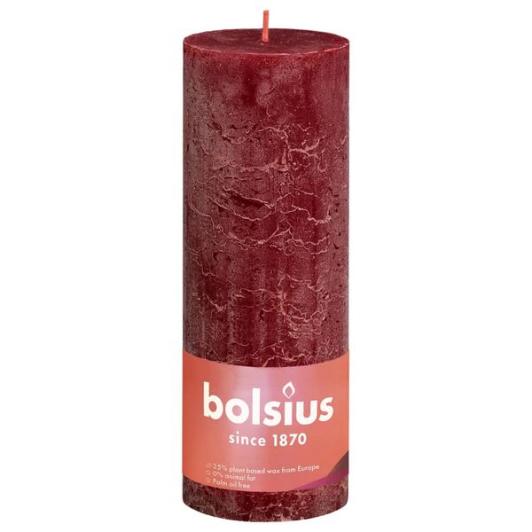 Bolsius Rustikke søylelys Shine 4 stk 190x68 mm fløyelsrød