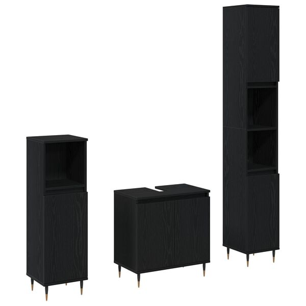 vidaXL Baderomsmøbelsett med lagring 3 pcs Svart Eik 30 x 30 x 190 cm