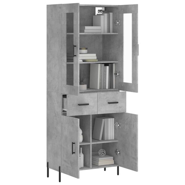 vidaXL Highboard betonggr&aring; 69,5x34x180 cm konstruert tre