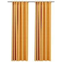 vidaXL Lystette gardiner med kroker og lin-design 2 stk gul 140x225 cm