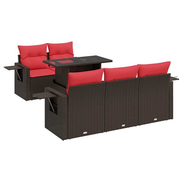 vidaXL Hagesofaer med puter 6 deler brun polyrotting akasie