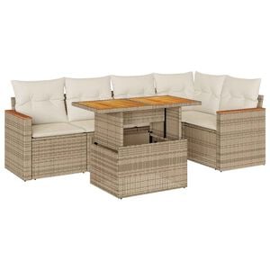 vidaXL Hagesofaer med puter 6 deler beige polyrotting akasie