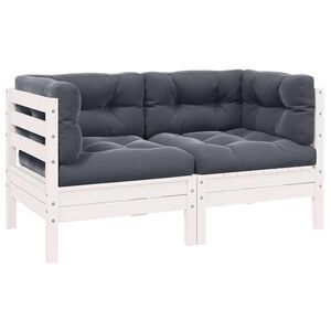 vidaXL Hagesofa 2-seters med puter hvit heltre furu