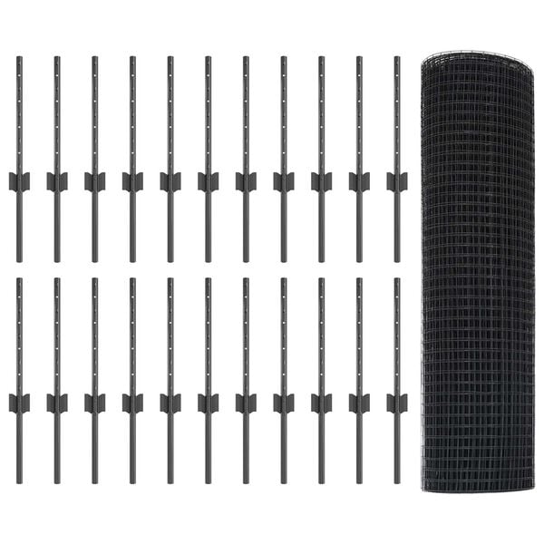 vidaXL Gjerde med stolpe Gr&aring; 0,4 x 50 m St&aring;l og PVC