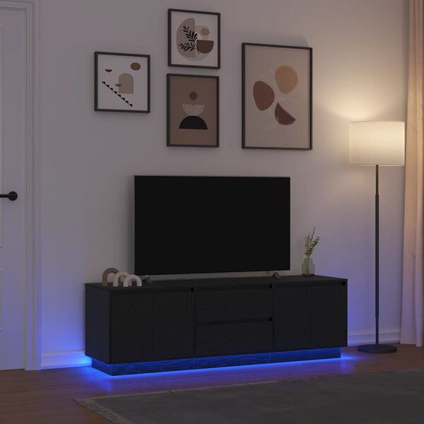 vidaXL TV-benk med LED-lys svart eik 160,5x41x50 cm