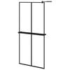 vidaXL Dusjvegg med hylle svart 90x195 cm ESG-glass og aluminium