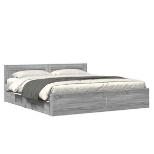 vidaXL Sengeramme med hodegavl gr&aring; sonoma 200x200 cm konstruert tre