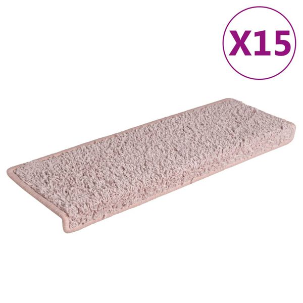 vidaXL Trappematter 15 stk 65x21x4 cm lyserosa rektangulær kant