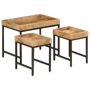 vidaXL Stablebare salongbord 3 stk grovt heltre mangotre og jern