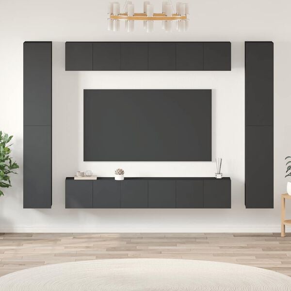 vidaXL TV-benksett 10 deler gr&aring; konstruert tre