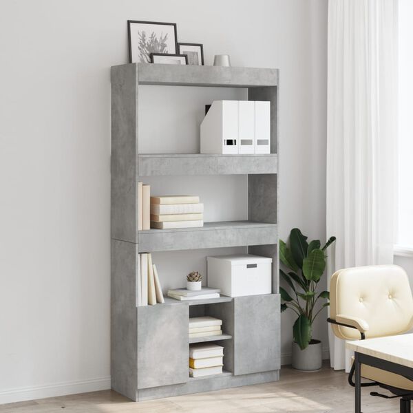 vidaXL Highboard betonggr&aring; 92x33x180 cm konstruert tre