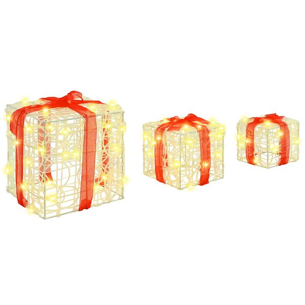 vidaXL Gaveeske med 60 LED 3 pcs Varmhvit 20 x 20 x 20 cm Akryl