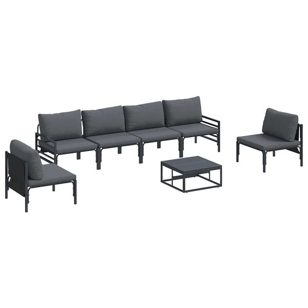 vidaXL Hagesofa Set med pute 7 pcs Svart St&aring;l