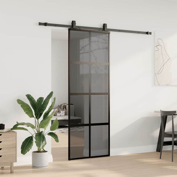 vidaXL Skyved&oslash;r med monteringssett svart 76x205 cm herdet glass
