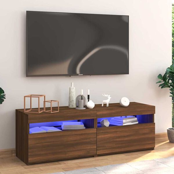 vidaXL TV-benk med LED-lys brun eik 120x35x40 cm