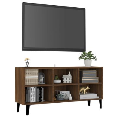 vidaXL TV-benk med metallben brun eik 103,5x30x50 cm