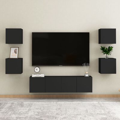 vidaXL Vegghengte TV-benker 4 stk svart 30,5x30x30 cm