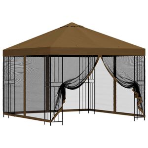 vidaXL Hagepaviljong med sidevegger 3 x 3 m Gr&aring;brun Polyester og st&aring;l