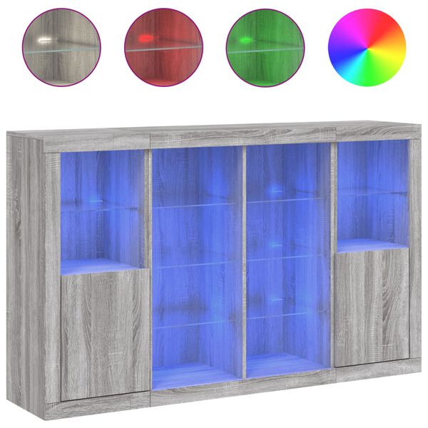 vidaXL Skjenker med LED-lys 3 stk gr&aring; sonoma konstruert tre