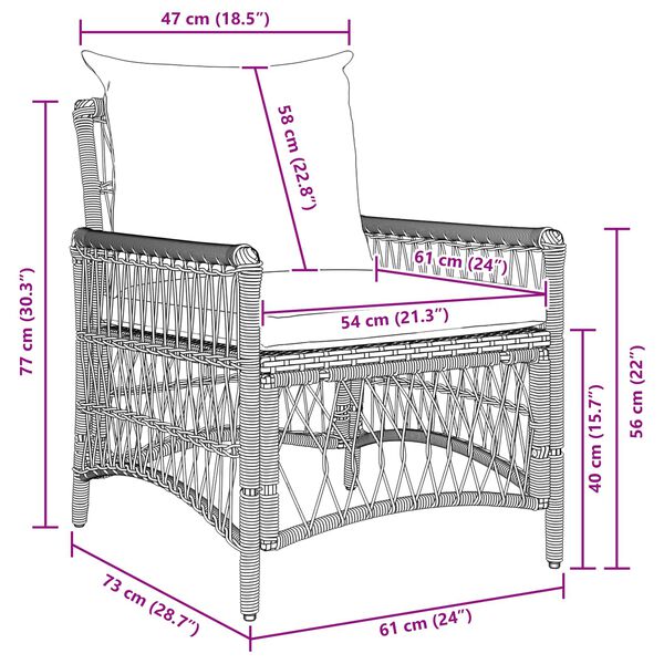 vidaXL Hage Stol Svart 60 x 70 x 78cm polyrotting