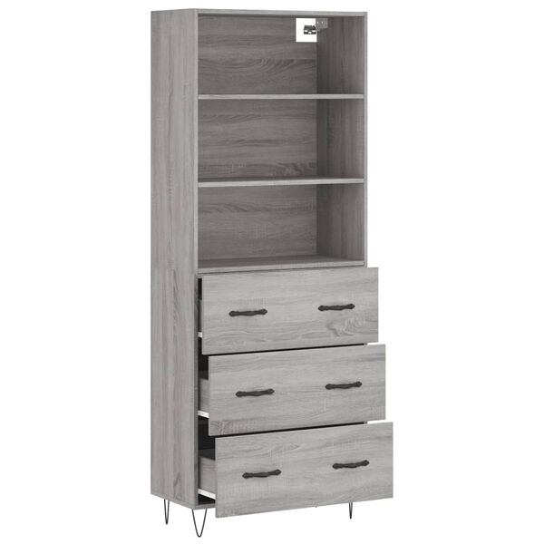 vidaXL Highboard gr&aring; sonoma 69,5x34x180 cm konstruert tre