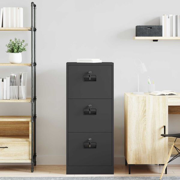 vidaXL Arkivskap med skuff Svart 45,5 x 42 x 106,5 cm Kaldvalsget St&aring;l